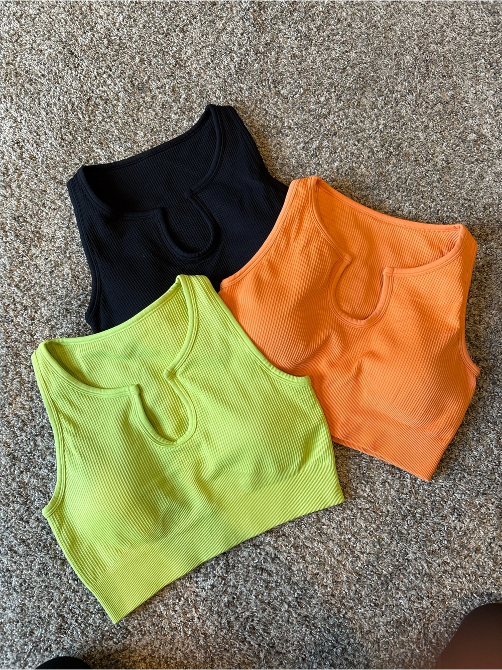 Ribbed Keyhole Crop Tank Tops - Black, Orange, Lime size large
